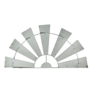 24 Inch Weathered White Metal Half-Windmill Wall Sculpture Rustic Home Decor Art